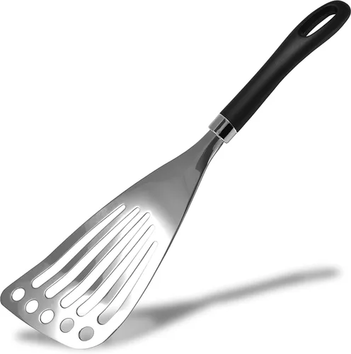 Miniatura 8 de Espátula de mano izquierda de acero inoxidable de Seki Japón, espátula para huevos y pescado - volteador ranurado, utensilios para voltear huevos 30