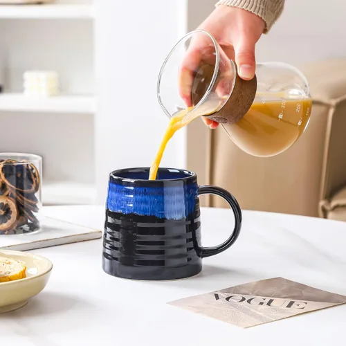 Miniatura 4 de Taza de café grande de cerámica, tazas de cerámica hechas a mano, tazas de té con mango grande para oficina y hogar, 15.5 onzas, aptas para Azul