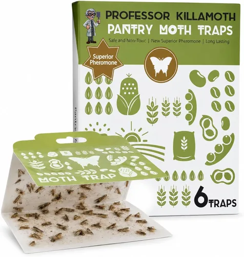 Professor Killamoth Trampas para polillas de despensa superior, paquete de 6 con feromonas prime, sin insecticidas, seguras, no tóxicas y protección