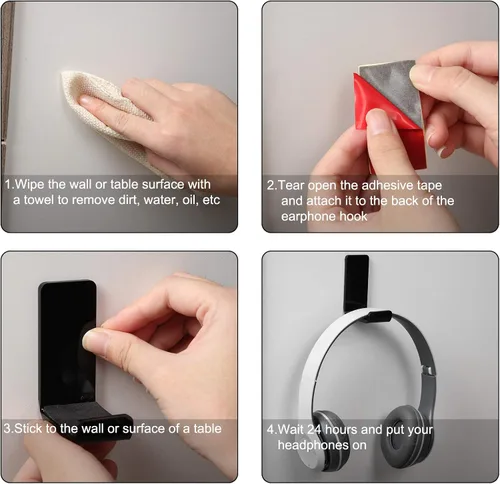 Miniatura 4 de Weewooday 4 Piezas Colgador para Auriculares Soporte de Escritorio Adhesivo Gancho para Auriculares Montaje en Pared Soporte para Auriculares