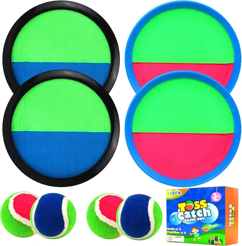 Juego de lanzar y atrapar, juegos al aire libre con 4 paletas, 4 bolas y 1 bolsa de almacenamiento, grandes juguetes al aire libre/regalos para