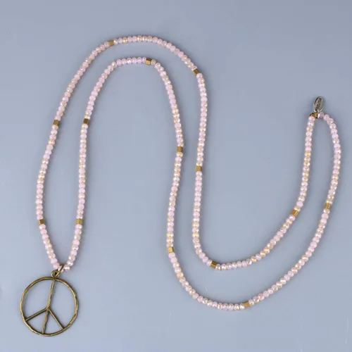 Miniatura 3 de KELITCH - Collar clásico con dije de signo de paz, de hippie, de amor, con cuentas de cristal esmerilado