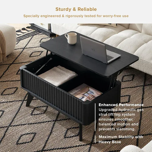 Miniatura 6 de mopio Brooklyn Mesa de Centro con Tapa Elevable para Sala de Estar, Mediados de Siglo, Granja Moderna con Superficie Elevable y Almacenamiento Roble