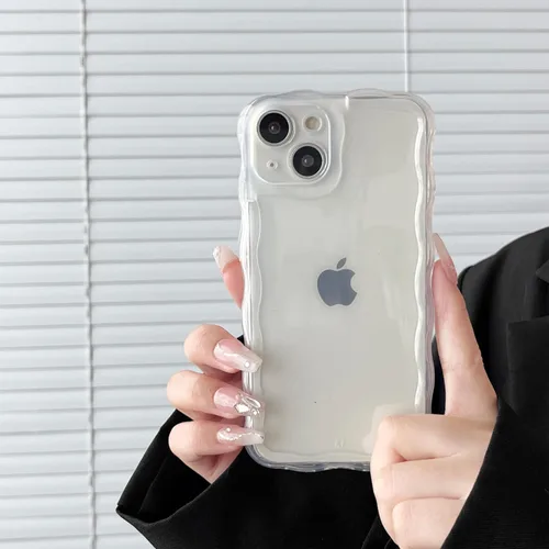 Miniatura 23 de FABSPARK Funda para iPhone 14 Pro Max, bonita funda colorida con láser, retro, exquisita, rizada, borde ondulado, protector estético de TPU suave