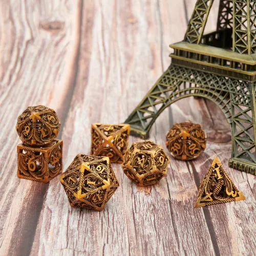 Miniatura 6 de Juego de dados de metal hueco poliédrico dragón volador 2 juegos para Calabozos y Dragones RPG MTG Juegos de mesa D&D Pathfinder Shadowrun