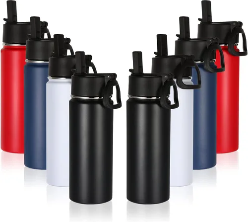 Miniatura 12 de Volhoply Paquete a Granel de 8 Botellas de Agua Aisladas de 18 Onzas, Botellas de Agua de Acero Inoxidable para Niños con Tapa con Pajita, Botella