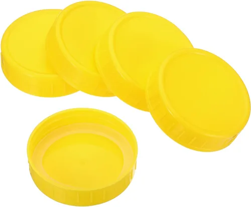 Miniatura 6 de PATIKIL Tapas de plástico de boca regular para tarros de 2.77 pulgadas, 1 juego/6 tapas para tarros de conservas con anillo de sellado de silicona