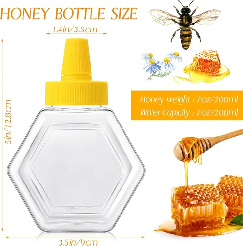 Miniatura 2 de Ziliny 32 botellas de miel de 7 onzas de plástico vacía de colmena con tapa de boquilla, recipientes de miel transparentes recargables