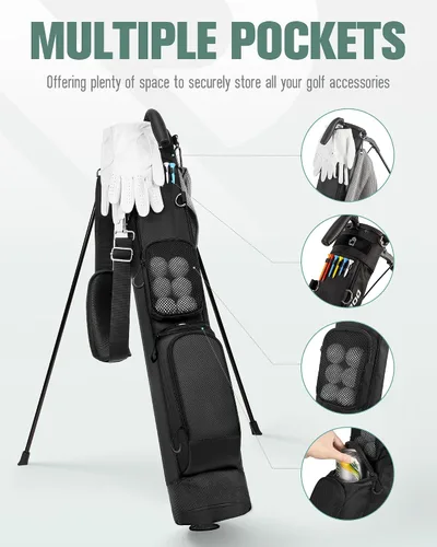 Miniatura 3 de Bolsa de Golf con Soporte, Bolsa de Golf Ligera Par 3 que Sostiene Hasta 7 Palos con Divisores Bidireccionales, Bolsillo Refrigerador, Correa