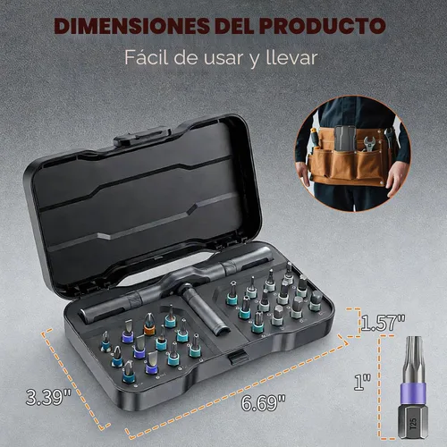 Miniatura 5 de Juego de destornilladores magnéticos 24 en 1, juego de destornilladores de trinquete DIY con mango desmontable, kit de herramientas de reparación