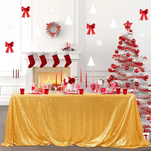Miniatura 28 de Manteles redondos de lentejuelas negros para fiestas, de 121,9 cm, mantel redondo de purpurina ajustado, pequeño, lindo y dulce, para boda