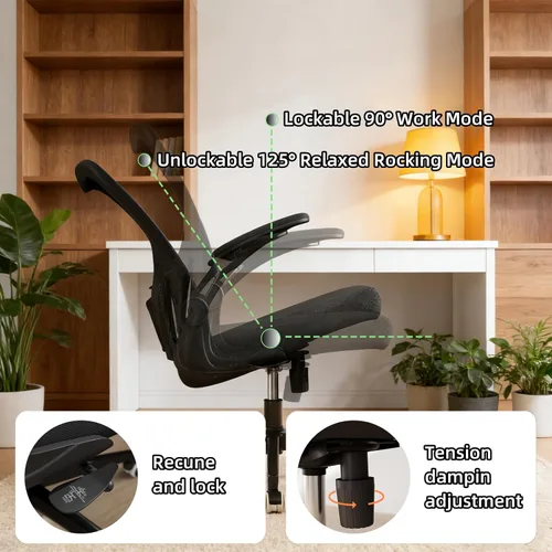 Miniatura 3 de Silla de oficina ergonómica, silla de escritorio de malla con respaldo alto para computadora con altura ajustable, soporte lumbar, reposabrazos