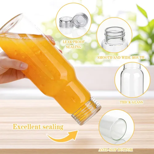 Miniatura 3 de Botellas de agua de vidrio con tapas, botellas de jugo de vidrio de 16 onzas, vasos resellables, tarros de vidrio transparente para almacenamiento