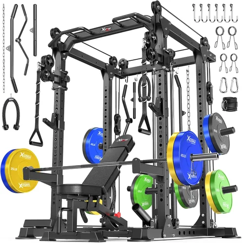 Miniatura 14 de Power Rack Power Cage Rack multifunción para sentadillas con sistema cruzado de cable seleccionable más accesorio de entrenamiento para garaje