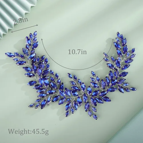 Miniatura 2 de Kercisbeauty Diadema de cristal azul con diamantes de imitación para boda, pieza de pelo plateado para mujeres y niñas, joyería para el cabello