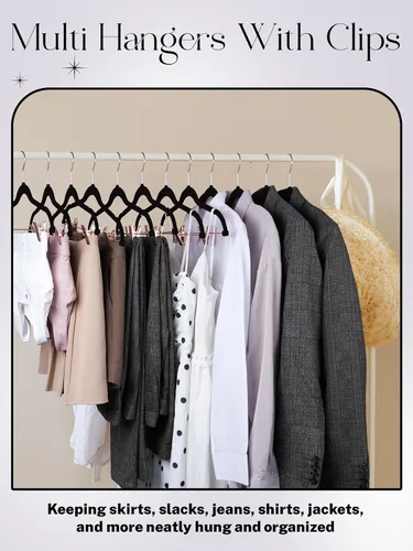 Miniatura 2 de HOUSE DAY Perchas de Terciopelo para Pantalones con Clips Paquete de 24, Perchas de Falda de Terciopelo Ultra Delgadas Antideslizantes con Ganchos