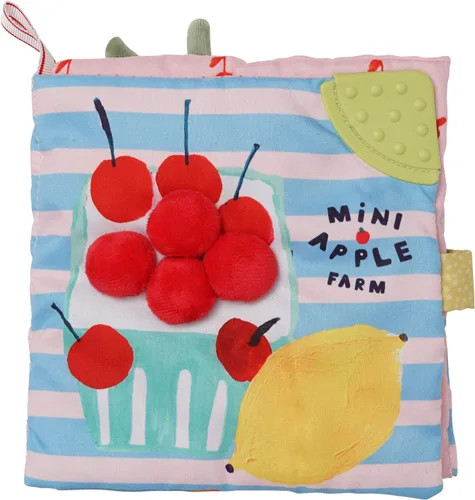 Manhattan Toy Mini-Apple Farm Libro de Actividades Suave con Sonido Arrugado para Bebés y Niños Pequeños con Espejo de Descubrimiento y Mordedor