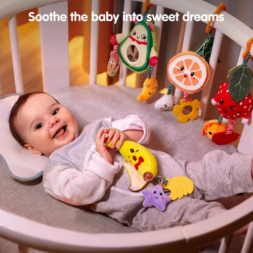 Miniatura 2 de TUMAMA Juguetes para bebés de 3, 6, 9, 12 meses, sonajeros colgantes de frutas, aguacate, plátano, naranja y fresa, juguetes móviles para cochecito
