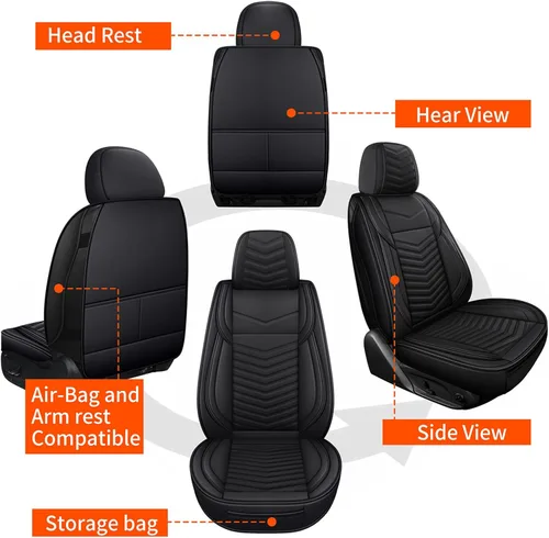 Miniatura 7 de HChengkikz - Fundas para asientos delanteros de automóvil, cuero napa transpirable, universal, para la mayoría de los sedanes, SUV, camionetas
