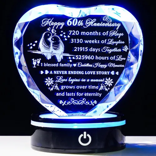 Miniatura 17 de YWHL Regalos de corazón de cristal para parejas con base LED, grabado con láser, regalo de recuerdo de feliz décimo aniversario para esposa, marido