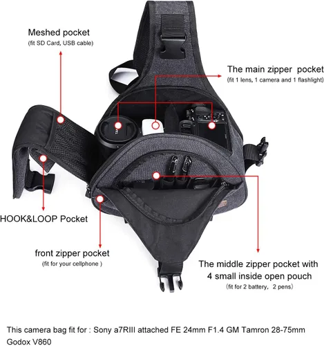 Miniatura 4 de S-ZONE Bolso bandolera de lona para cámara DSLR lente antirrobo mochila bandolera con soporte para trípode