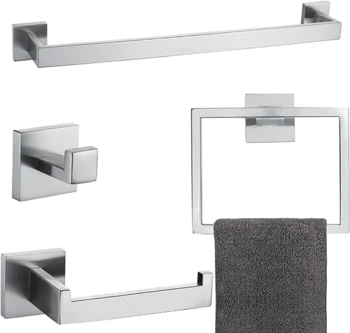 Miniatura 18 de Conjuntos de Soportes para Toalleros de Baño Negro y Pulido, Juego de Ferretería de Baño de 4 Piezas de Acero Inoxidable, Kit de Accesorios de Baño.