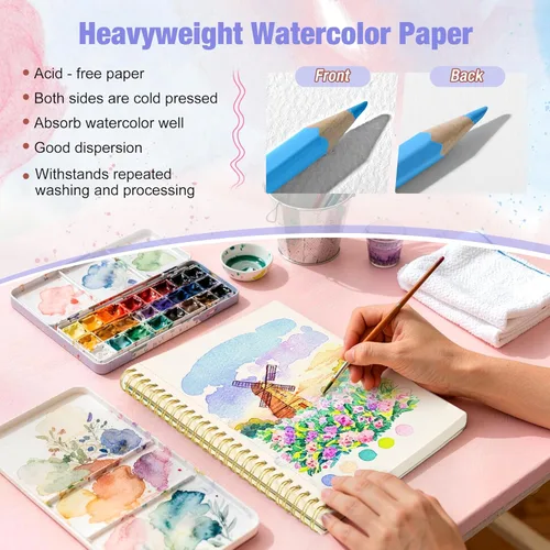 Miniatura 4 de Creazic Bloc de papel de acuarela, 5.5 x 8.5 pulgadas, 140 libras/10.58 oz, cuaderno de bocetos de acuarela de prensa en frío, 24 hojas