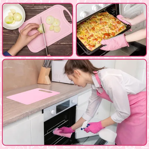 Miniatura 6 de Juego de 29 utensilios de cocina rosados, accesorios de decoración de cocina con utensilios de cocina de silicona, guantes de horno, paños