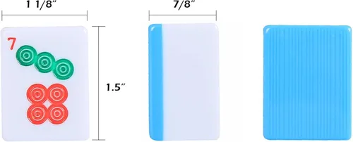 Miniatura 3 de Juego de Mahjong chino, juego de Mahjong con 146 azulejos grandes numerados (1.5", azul), juego de azulejos de Mahjong con estuche de transporte Set