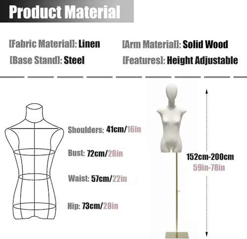 Miniatura 7 de Adjustable Female Dress Form Mannequin with Removable Burlap Head - Perfect for Clothing & Jewelry Display - Height Adjustable Gold Stand (Model A)