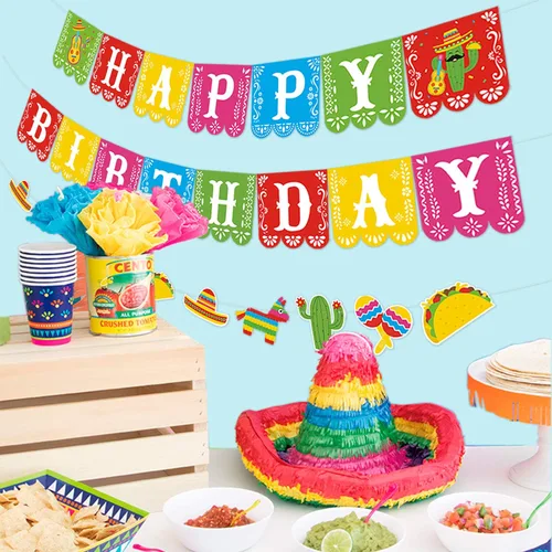 Miniatura 2 de Decoraciones de fiesta mexicana, 3 unidades, pancarta mexicana de feliz cumpleaños, decoración de fiesta de cinco de mayo, fiesta de cumpleaños