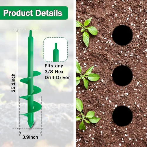 Miniatura 2 de Broca de taladro para plantar, taladro de tierra de jardín de 4 x 25 pulgadas, agujero en espiral para plantación rápida de plantas de semillero