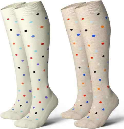 Miniatura 11 de LEVSOX Calcetines de compresión de algodón grueso para mujeres y hombres, 20-30 mmHg, de altura hasta la rodilla, lindos calcetines de soporte