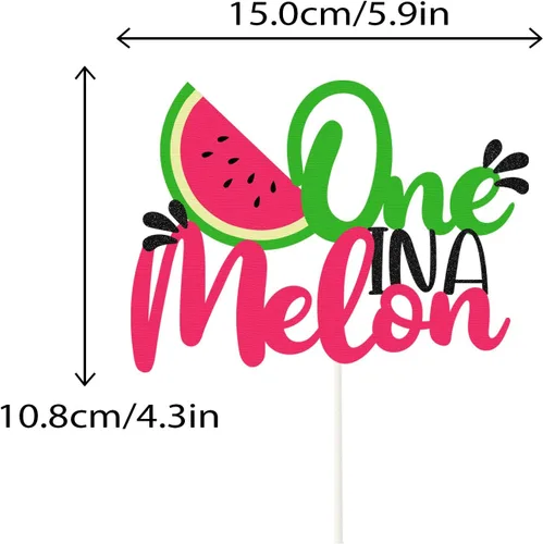 Miniatura 3 de Decoración para pastel de sandía con purpurina One in a Melon, decoración de fiesta infantil con temática de sandía, suministros de fiesta para baby