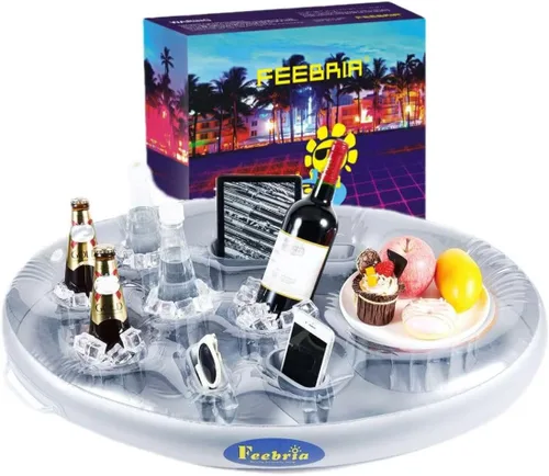 Inflatable Pool Drink Holder with Large Capacity, Floating Drink Float for Hot Tub, Pool, Beach & Party - Holds Drinks, Phones & Snacks, Easy