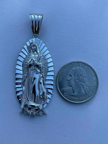 Miniatura 4 de Harlembling Solid 925 Sterling Silver - Men's Virgin Mary Pendant - Iced Nuestra Señora de Guadalupe