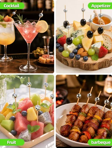 Miniatura 4 de 100 piezas de palillos de cóctel, palillos de dientes decorativos de bola de discoteca para aperitivos, pinchos de cóctel plateados para aperitivos