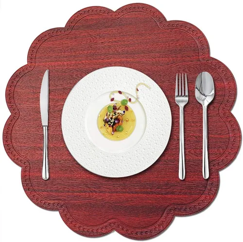 Miniatura 10 de Juego de 6 manteles individuales redondos para mesa de comedor, poliuretano impermeable, aislamiento térmico, resistente a las manchas