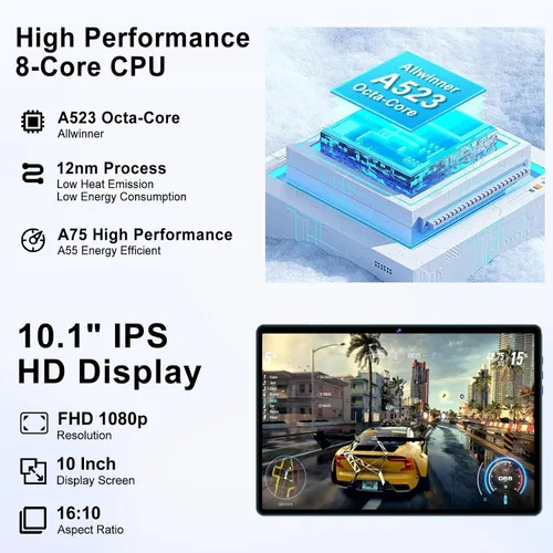 Miniatura 4 de DMOAO Tableta, tabletas de 10.1 pulgadas, tableta Android 14 con 18 GB de RAM+128 GB de ROM/1TB Expand, CPU Octa-Core 1.8GHz, batería de 6000 mAh