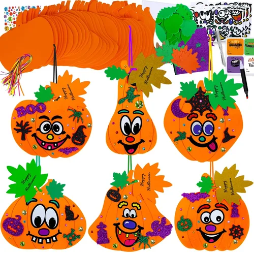 Winlyn 36 juegos de decoraciones de calabaza de Halloween para otoño, kits de manualidades de calabaza, formas de calabaza de espuma con cara de