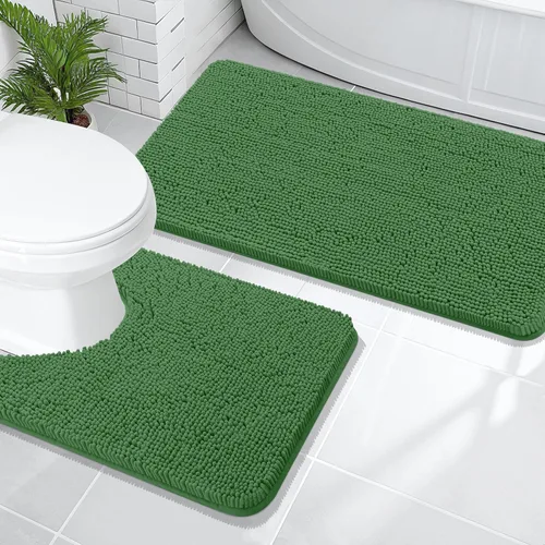Miniatura 249 de OLANLY Juego de alfombras de baño de 2 piezas, alfombras de baño de chenilla suave y absorbente y alfombra de contorno en forma de U para inodoro