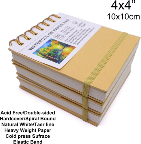 Miniatura 2 de Mini blocs de papel de acuarela, 4 x 4, paquete de 3, libros de bocetos de tapa dura, papel de algodón pesado de 140 libras/10.58 oz/m²