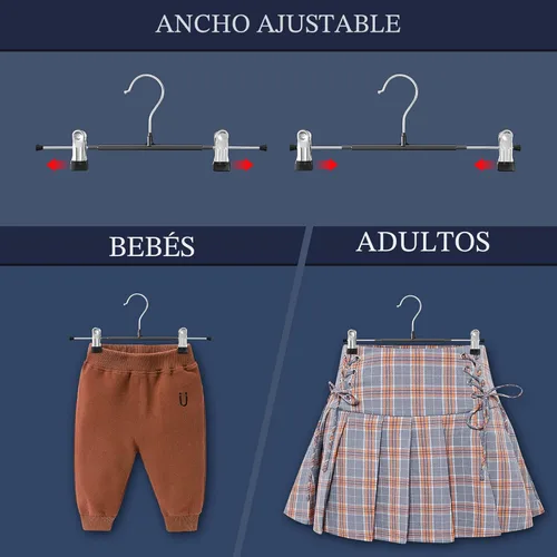 Miniatura 3 de Perchas para pantalones con clips para mujer, paquete de 20 perchas ajustables y resistentes que ahorran espacio para faldas, pantalones