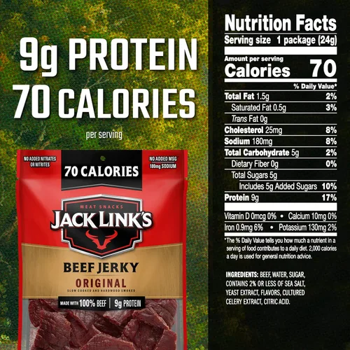 Miniatura 5 de Jack Link's Carne seca de res, original y inteligente, paquete a granel – Bocadillo de carne sabrosa para la escuela, 0.32 oz de proteína y 70