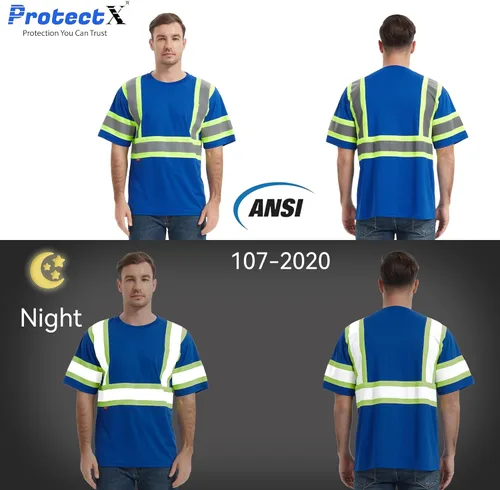 Miniatura 4 de ProtectX Camiseta de seguridad reflectante de manga corta de alta visibilidad, camisas de alta visibilidad transpirables resistentes para hombres
