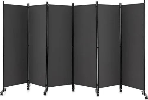 Miniatura 18 de GOFLAME Divisor de habitación plegable de 4 paneles, pantalla de privacidad enrollable de 6 pies con ruedas bloqueables, pantalla de partición