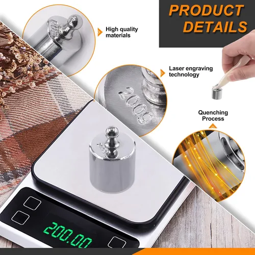 Miniatura 4 de Juego de pesas de calibración de precisión para balanza digital, báscula de joyería (juego de 17.64 oz (gramos y miligramos)
