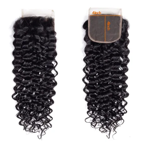 Miniatura 2 de Cabello humano rizado con cierre de encaje de 4 x 4, cabello humano prearrancado Jerry rizado ondulado 12A sin procesar brasileño virgen cierre