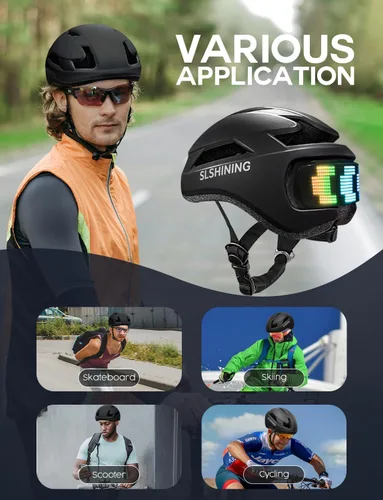 Miniatura 7 de Casco de bicicleta con luz – Casco de bicicleta con pantalla LED DIY para scooter, bicicleta, monopatín – Casco de pantalla LED con patrones
