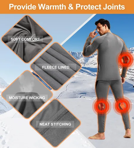 Miniatura 5 de Ropa interior térmica para hombre, con forro polar, equipo de caza, capa base cálida, conjunto superior e inferior para clima frío